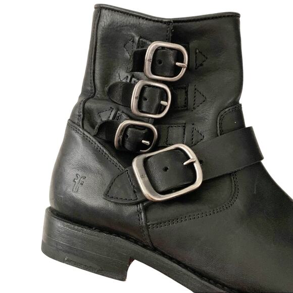 Frye Veronica Moto Buckle Leather Booties Black - Picture 4 of 11